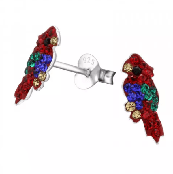 Kids Parrot Silver Crystal Ear Studs