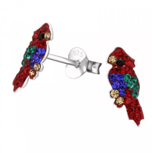 Kids Parrot Silver Crystal Ear Studs