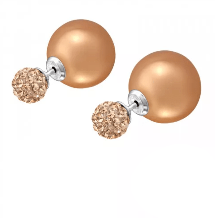 Silver Crystal Round Pearl Double Earrings