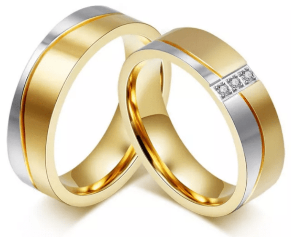 Steel Gold Wedding Engagement Ring for Couple