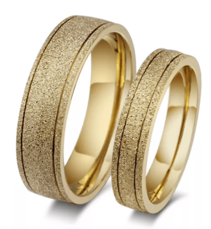 Steel Gold Sand finish Wedding Engagement Ring for Couple