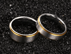 Steel Gold Edge Bushed Center Wedding Engagement Ring for Couple