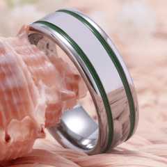 Green Silver Tungsten Wedding Ring for Men