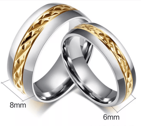 Steel Gold diamond Cut Center Wedding Engagement Ring for Couple