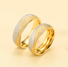 Steel Gold Sand finish wedding Ring for Couple