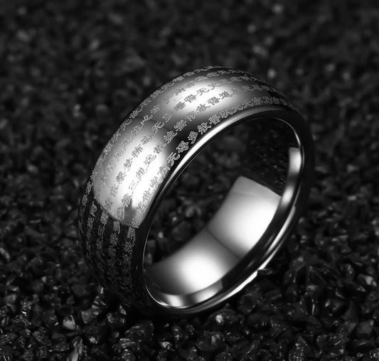 Silver Tungsten Buddhism's Scriptures Rings