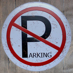 No Parking Round Embossed Metal Tin Sign Poster