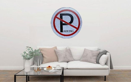 No Parking Round Embossed Metal Tin Sign Poster