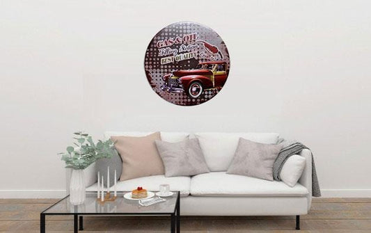 Gas & Oil Filling Round Embossed Metal Tin Sign Poster