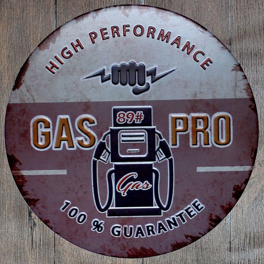 Gas Pro Round Embossed Metal Tin Sign Poster