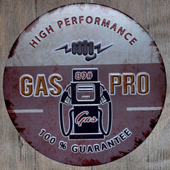 Gas Pro Round Embossed Metal Tin Sign Poster
