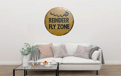 Reindeer Fly Zone Round Embossed Metal Tin Sign Poster