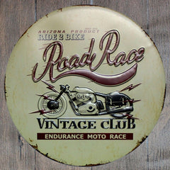 Road Race Round Embossed Metal Tin Sign Poster