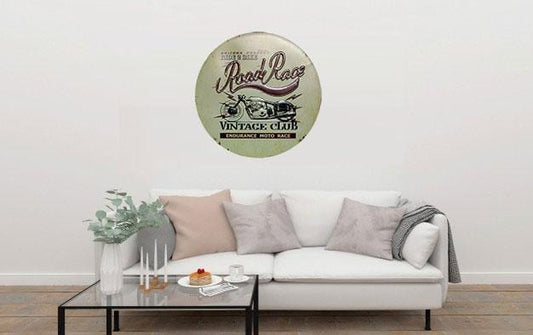 Road Race Round Embossed Metal Tin Sign Poster