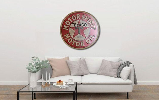 Motor Spirit Texaco Round Embossed Metal Tin Sign Poster
