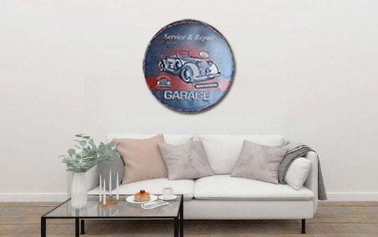 Garage Service & Repair Round Embossed Metal Tin Sign Poster