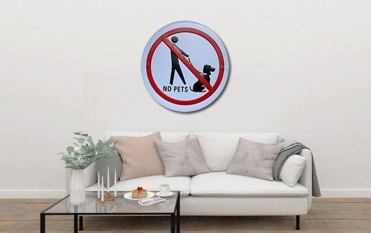 No Pets Round Embossed Metal Tin Sign Poster