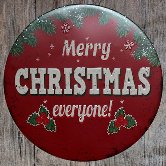Merry Christmas Everyone Round Embossed Metal Tin Sign Poster