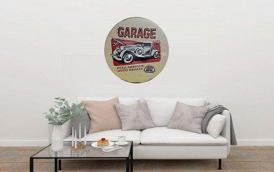 Garage Full Service Auto Repair Round Embossed Metal Tin Sign Poster