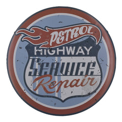 Petrol Service Highway Repair Round Embossed Metal Tin Sign Poster