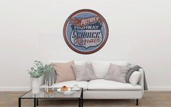 Petrol Service Highway Repair Round Embossed Metal Tin Sign Poster