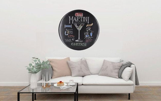 Martini Round Embossed Metal Tin Sign Poster