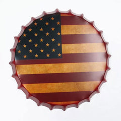 US Flag Print Beer Cap Metal Tin Sign Poster