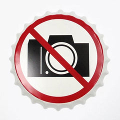 Photography  - Camera Not Allowed  Sign Round Embossed Cap Metal Tin Sign Poster