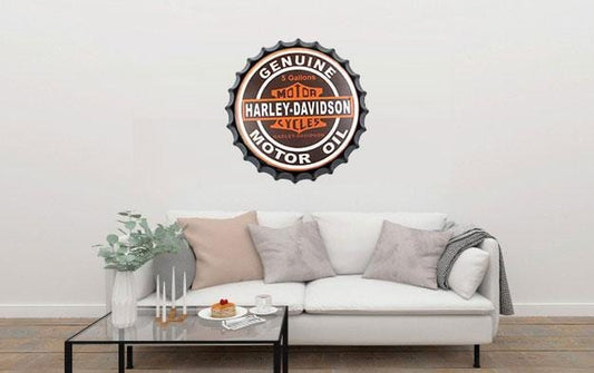 Genuine Harley Davidson Motor Oil Beer Cap Metal Tin Sign Poster