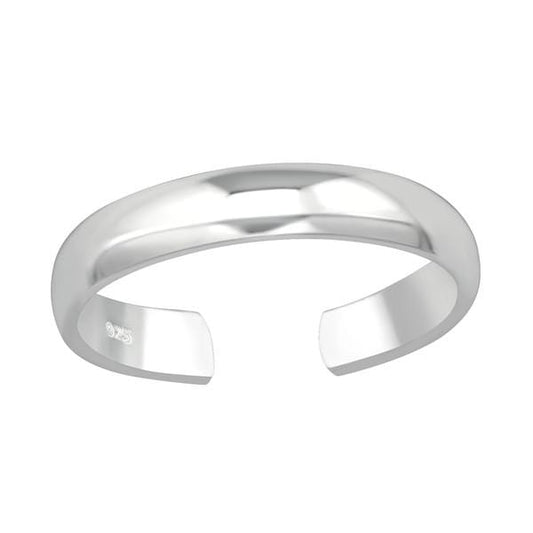 Adjustable plain 925 sterling silver toe ring with a polished 3 mm open band, presented in a sturdy gift box and available in Australia.