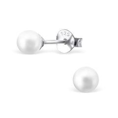 Sterling Silver Glass 4mm Pearl Stud Earrings