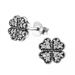 Silver Lucky Clover Stud Earrings