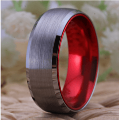 Tungsten Silver Red Wedding Ring