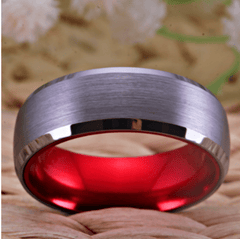 Tungsten Silver Red Wedding Ring