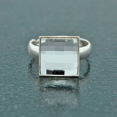Sterling Silver Chessboard Crystal Adjustable Ring