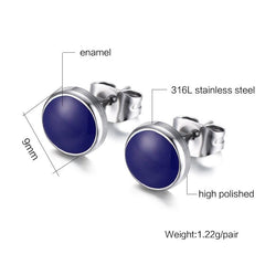 Mens Blue Stainless Steel Stud Earrings