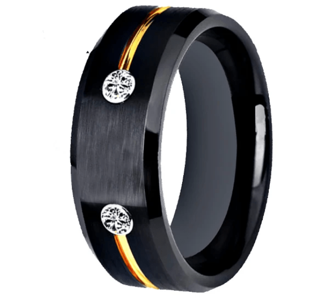 Tungsten CZ Gold Inlay wedding Ring