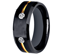 Tungsten CZ Gold Inlay wedding Ring