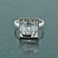 Sterling Silver Chessboard Patina Crystal Ring