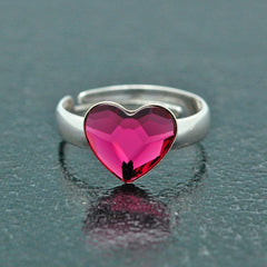 Sterling Silver Heart Fuchsia Pink Crystal Ring