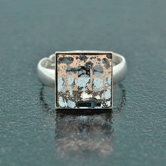 Sterling Silver Chessboard Rose Patina Crystal Ring