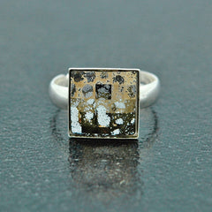 Sterling Silver Chessboard Gold Patina Ring
