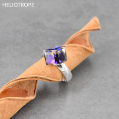 Sterling Silver Heliotrope Cube Crystal Ring