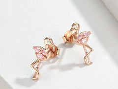 Rose Gold Flamingo Stud Earrings