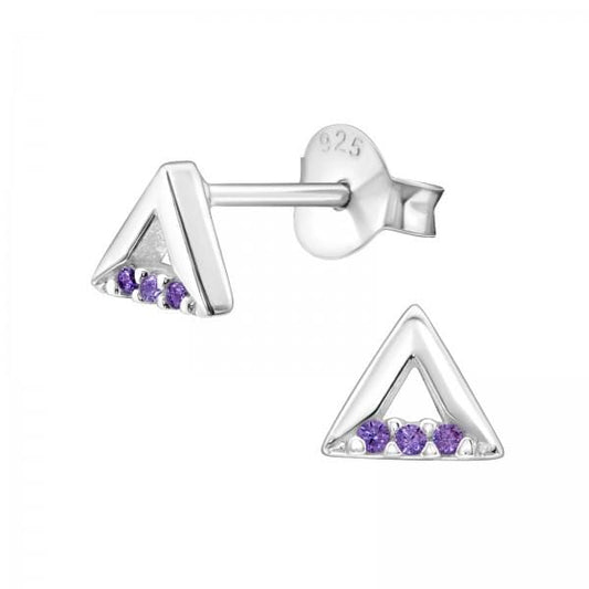 Silver Birthstone Triangle Stud Earrings