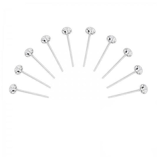 Set of 10 2.5mm Silver White Crystal Bend Nose Studs