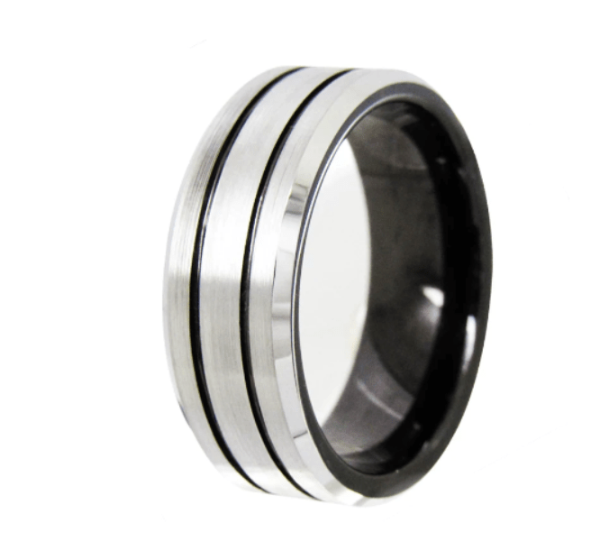 Silver Groove Tungsten Wedding Ring for Men