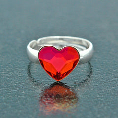 Silver Heart Light Siam Red Ring