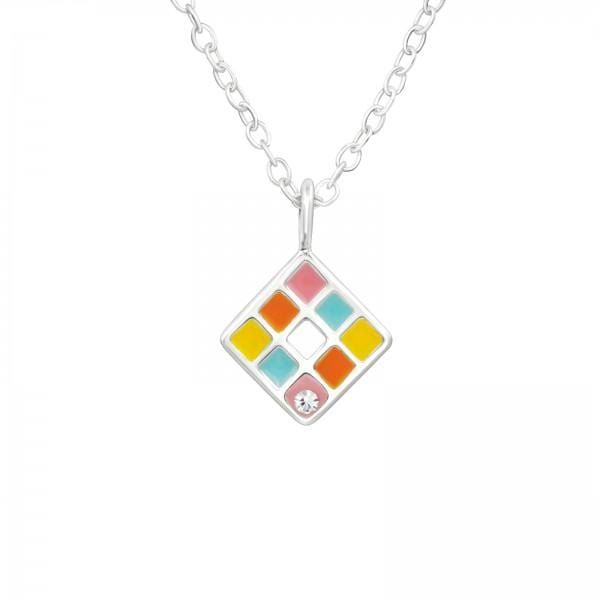 Kids Silver Crystal Geometric Necklace
