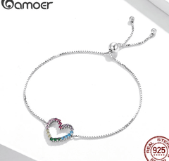 Silver Rainbow Heart Bracelet